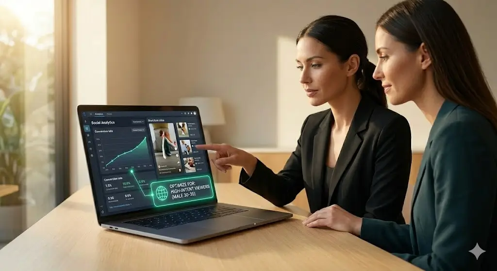 An expert analyst at a multi-monitor desk iteratively showing that how to optimize meta ads